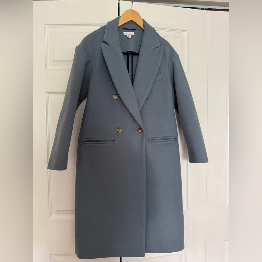 Topshop Blue Double-Breasted Trench Coat